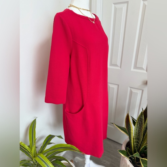 Boden Red Textured Shift Dress Pockets 3/4 Sleeve Work Office Size 14 L - Picture 4 of 9